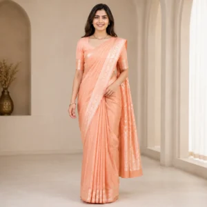 Aveline Peach Organza Banarasi Saree