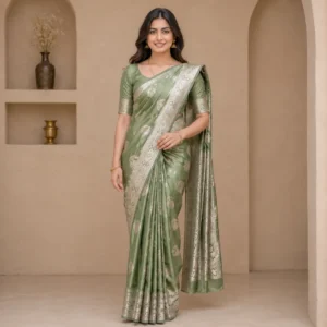 Vihara Sage Satin Banarasi Saree